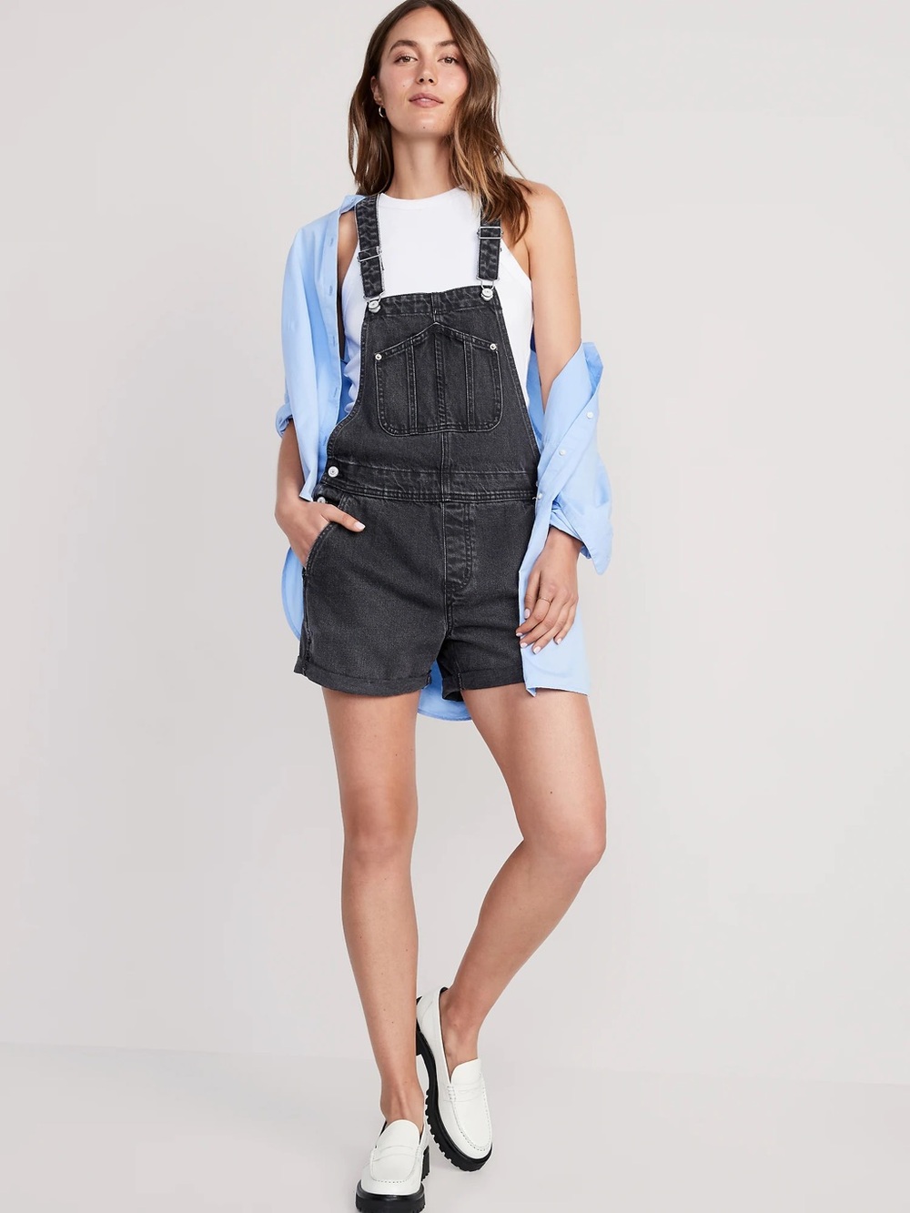 Old Navy Slouchy Straight Non-Stretch Black Jean Short Overalls XL